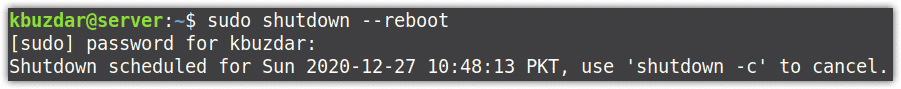 reboot Mint using shutdown command