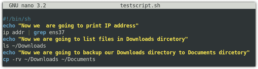 shell script in Nano editor
