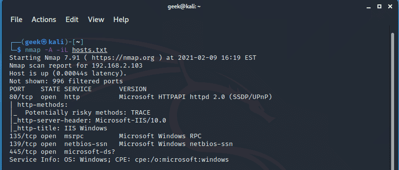 nmap scan subnet for live hosts