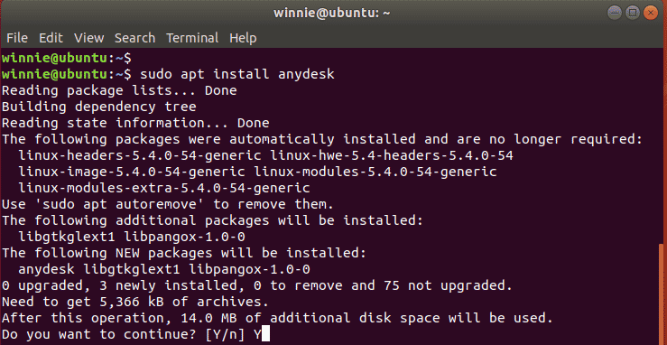 install anydesk on ubuntu 20.04 command line