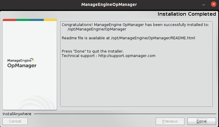 Installation Completed Message